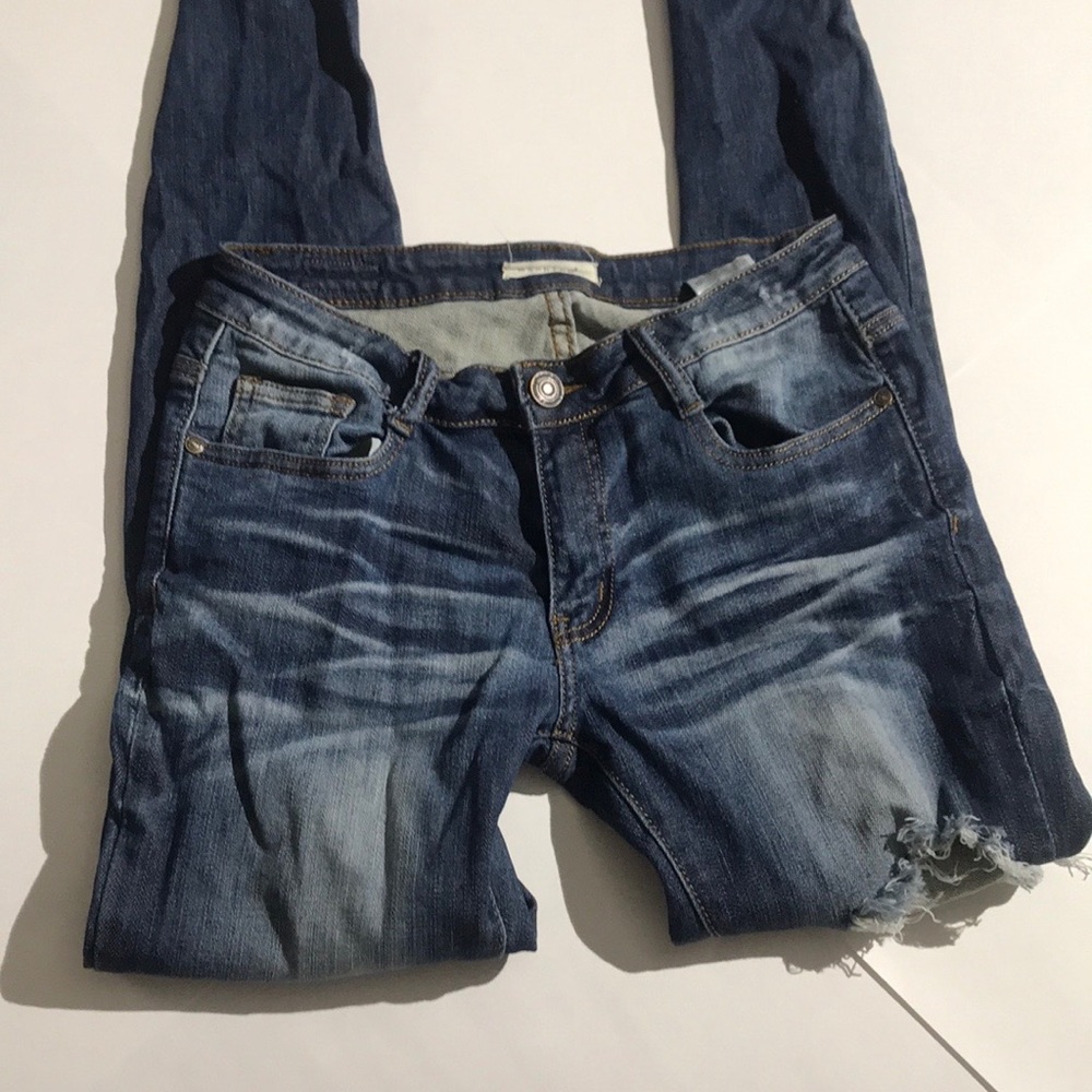 Machine Jeans Made in Italy sz 9/10 medium wash skinny heavily distressed